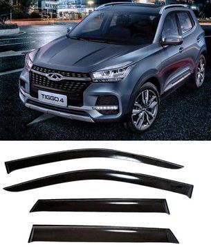 Віконні дефлектори Chery Tiggo 4 2019-, Козирки на вікна Чері Тіго, комплект вітровиків VL Tuning 123017 фото